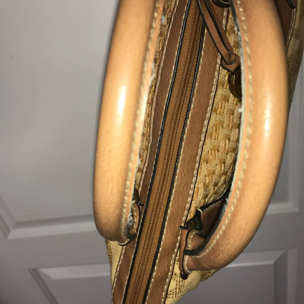Fossil Vtg Tapestry & Leather Carpet Satchel Shoulder Bag Purse EUC
